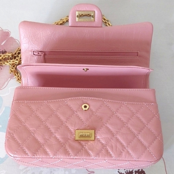 Double Flap Blush Pink Leather Shoulder Bag - Picture 14 of 16